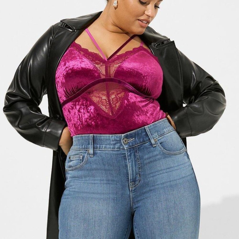 ❤️NWT VINTAGE TORRID LINGERIE BODYSUIT VELOUR LACE TRIANGLE CUTOUT THONG - PLUS - Picture 7 of 11